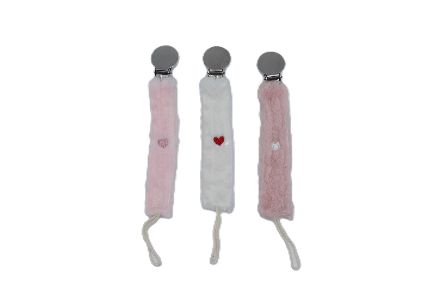 Embroidered Heart Fuzzy Pacifier Clip