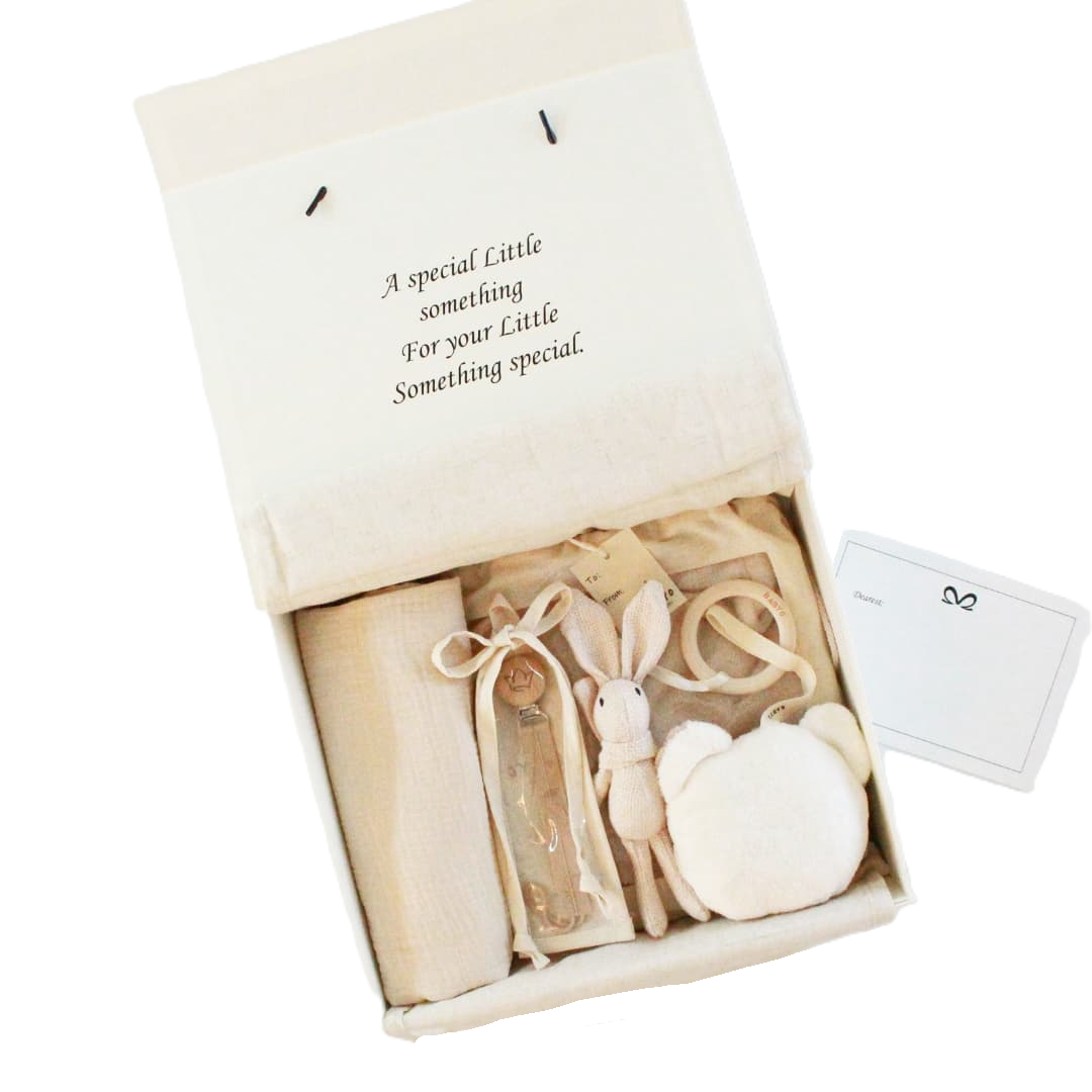 Baby Boy Deluxe Gift Box muslin Swaddle Blanket, Bunny Teether, Pacifier Clip,plushie