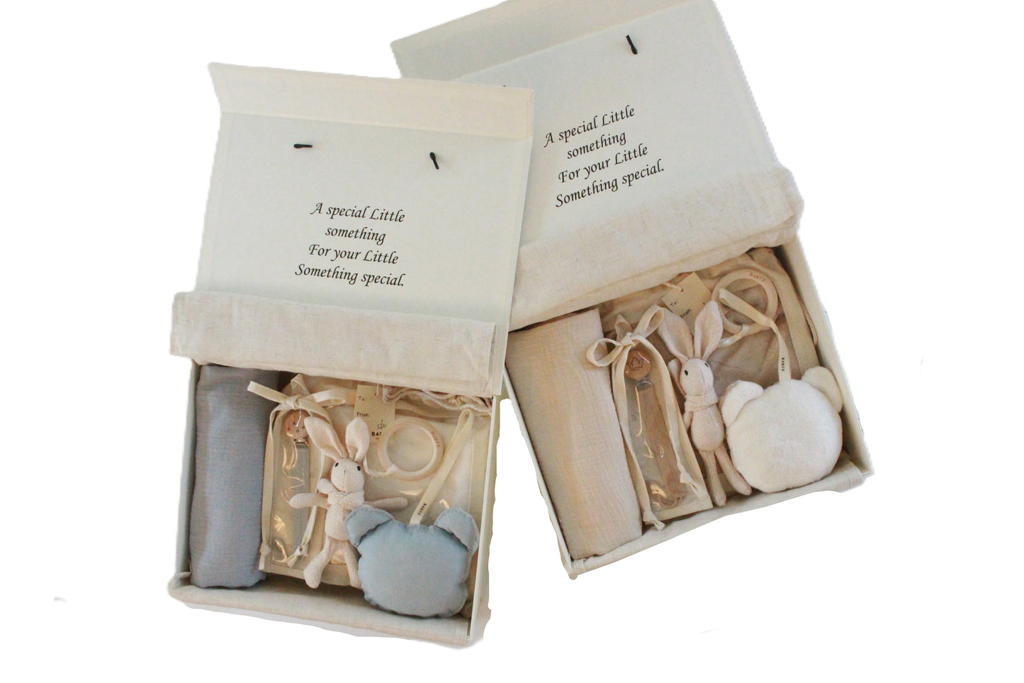 Baby Boy Deluxe Gift Box muslin Swaddle Blanket, Bunny Teether, Pacifier Clip,plushie