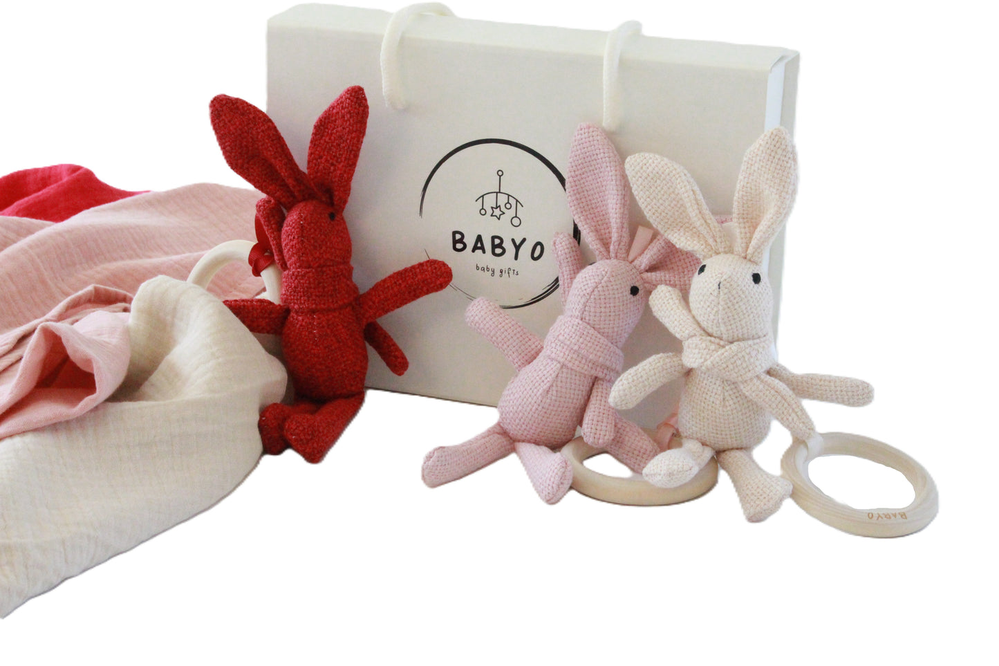 Wooden Teether ring with adorable Bunny gift set