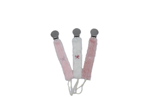 Embroidered Bow Fuzzy Pacifier Clip