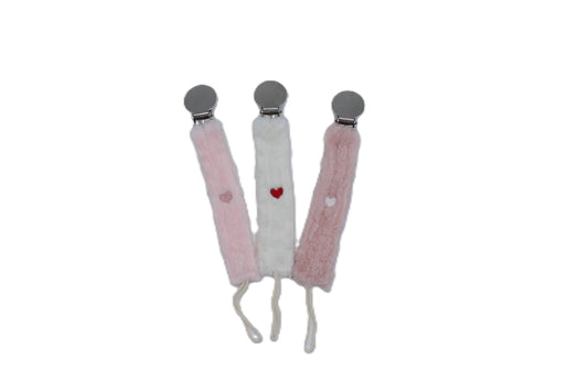 Embroidered Heart Fuzzy Pacifier Clip
