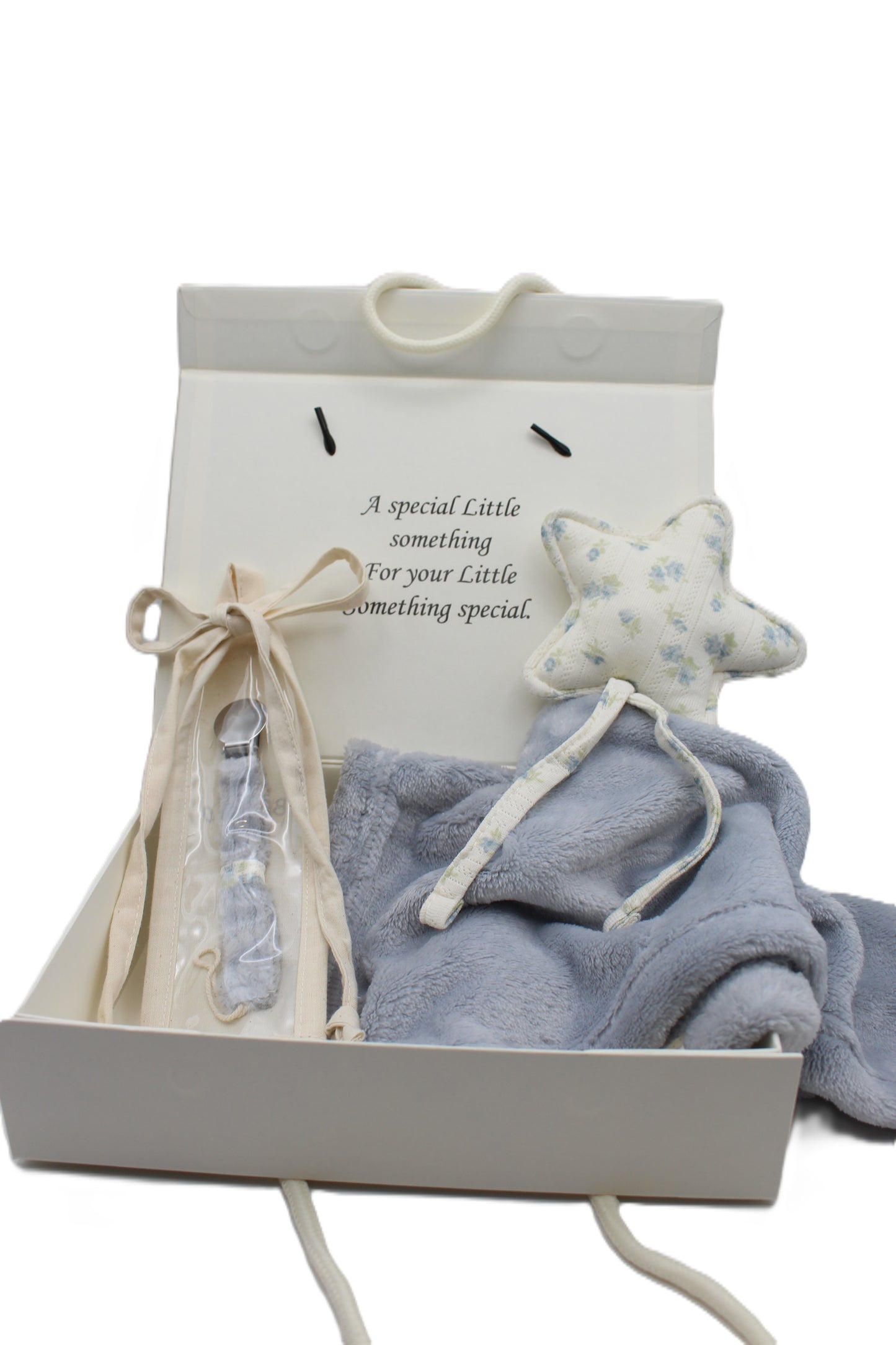 Baby Boy Gift Box Fuzzy floral Star Lovey and pacifier clip