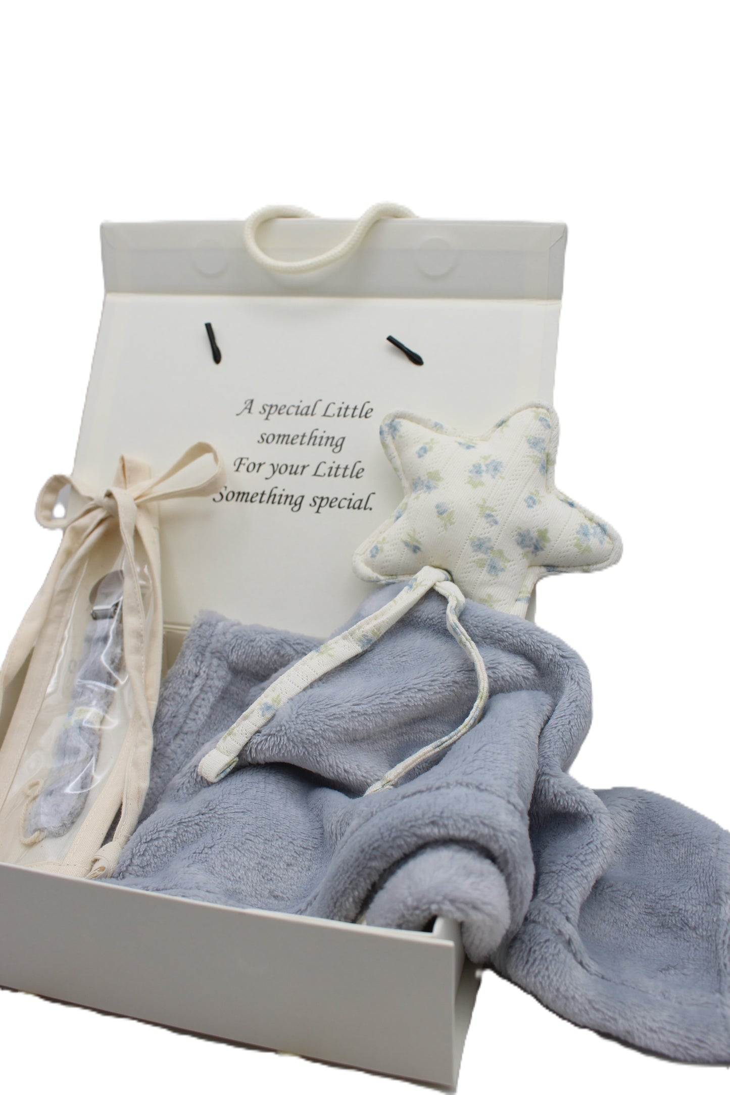 Baby Boy Gift Box Fuzzy floral Star Lovey and pacifier clip