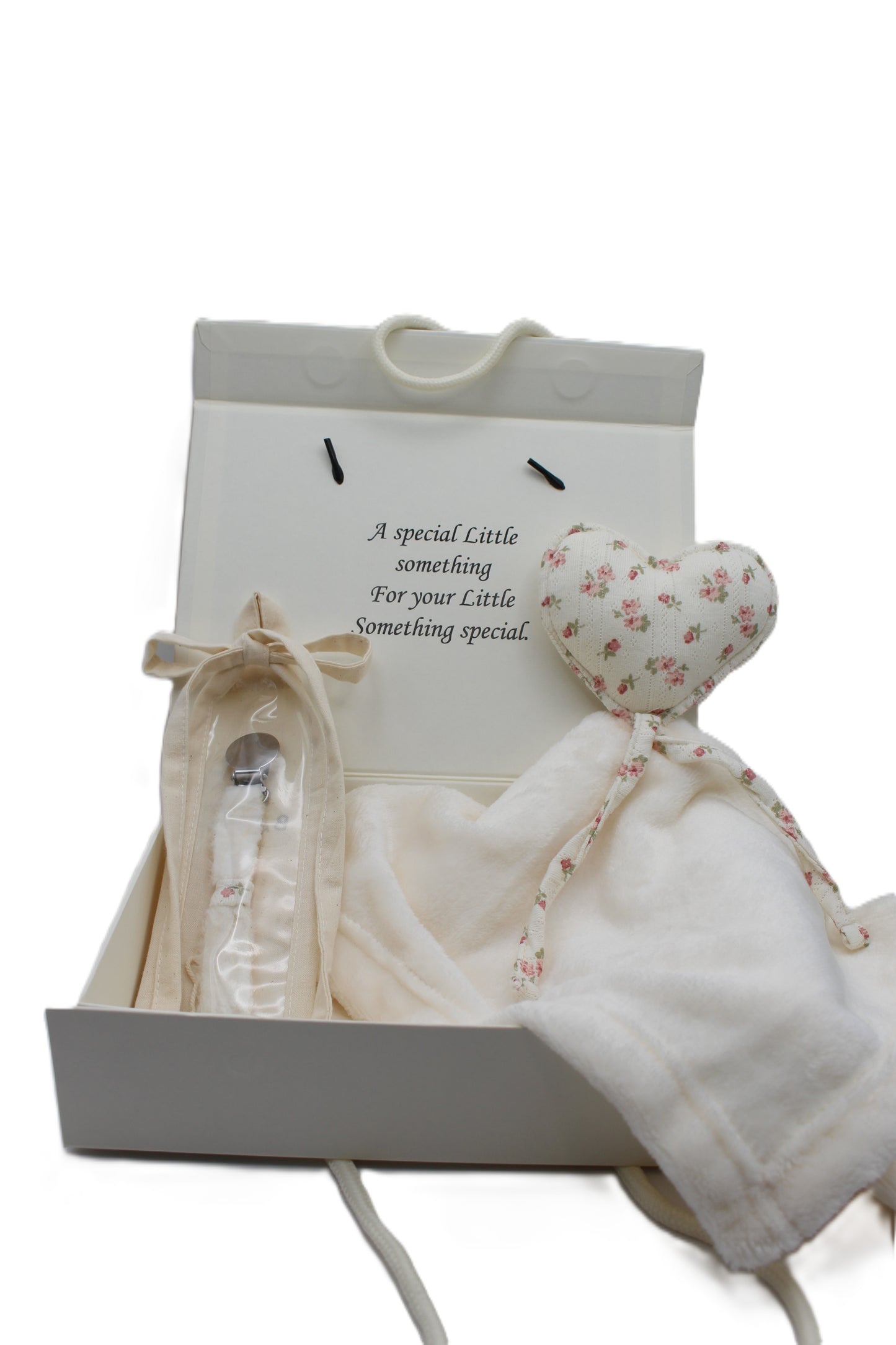 Baby Girl Gift Box Fuzzy floral Heart Lovey and pacifier clip