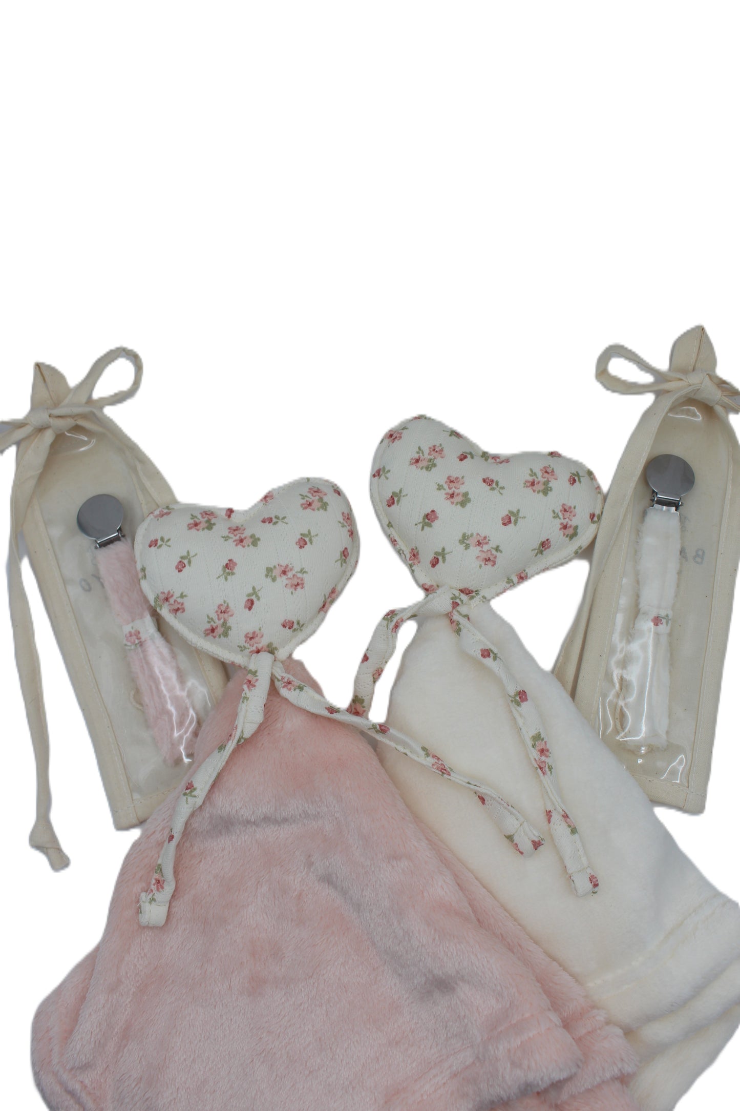 Baby Girl Gift Box Fuzzy floral Heart Lovey and pacifier clip
