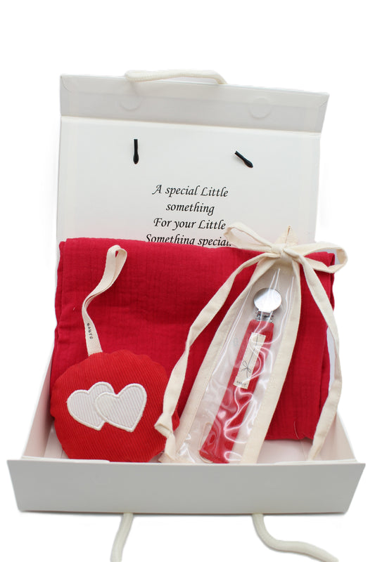 Baby Girl Gift Box Muslin Blanket ,corduroy pacifier clip and plushie