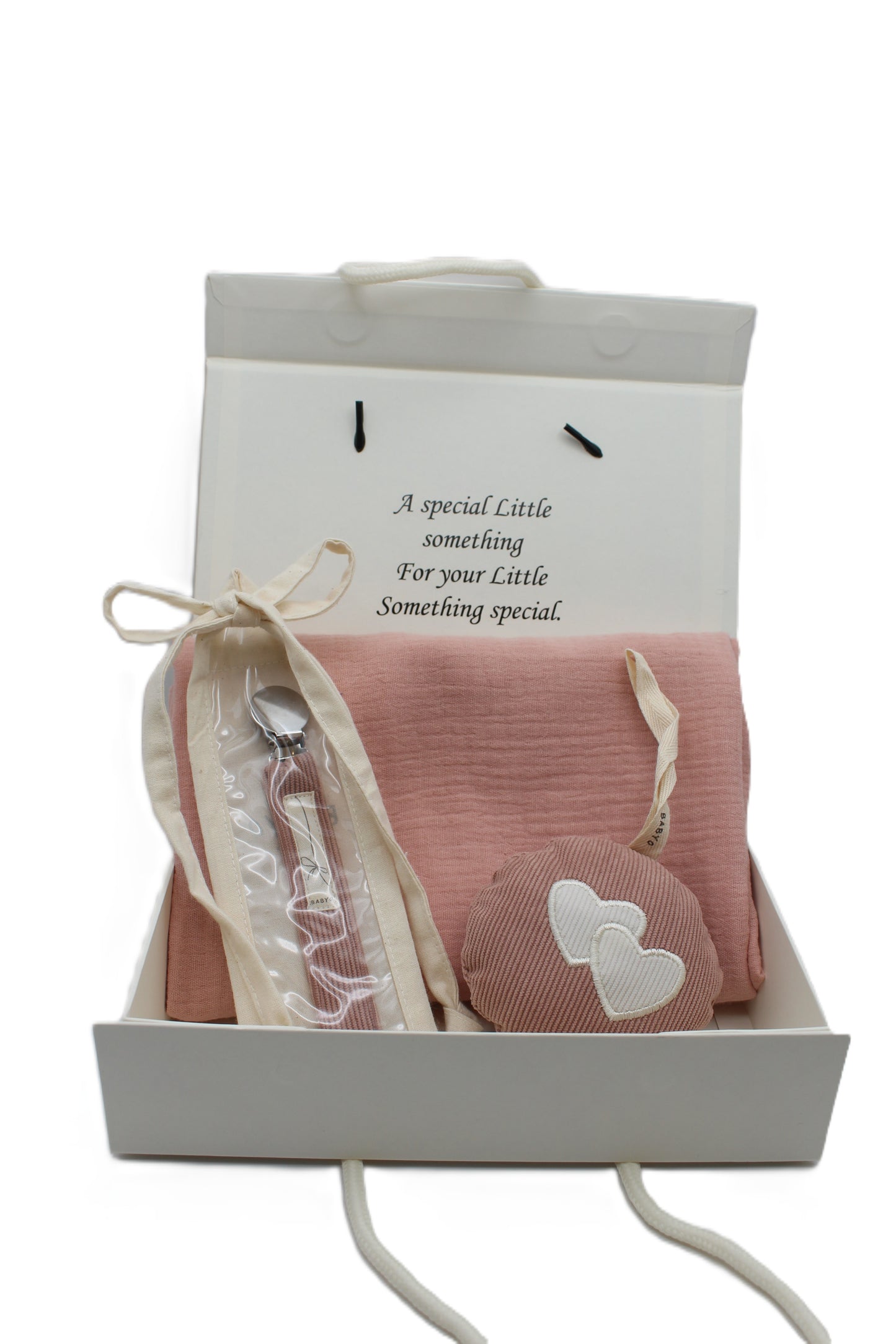 Baby Girl Gift Box Muslin Blanket ,corduroy pacifier clip and plushie
