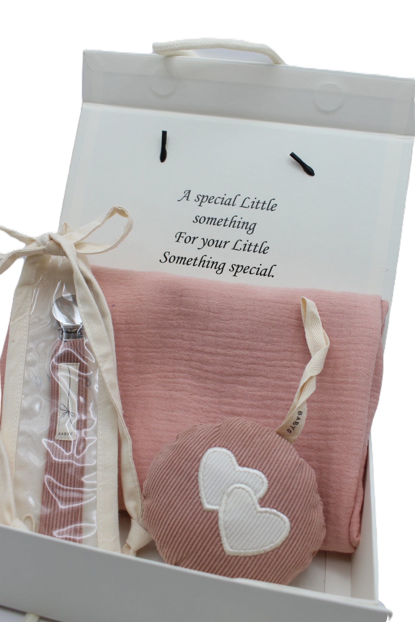 Baby Girl Gift Box Muslin Blanket ,corduroy pacifier clip and plushie