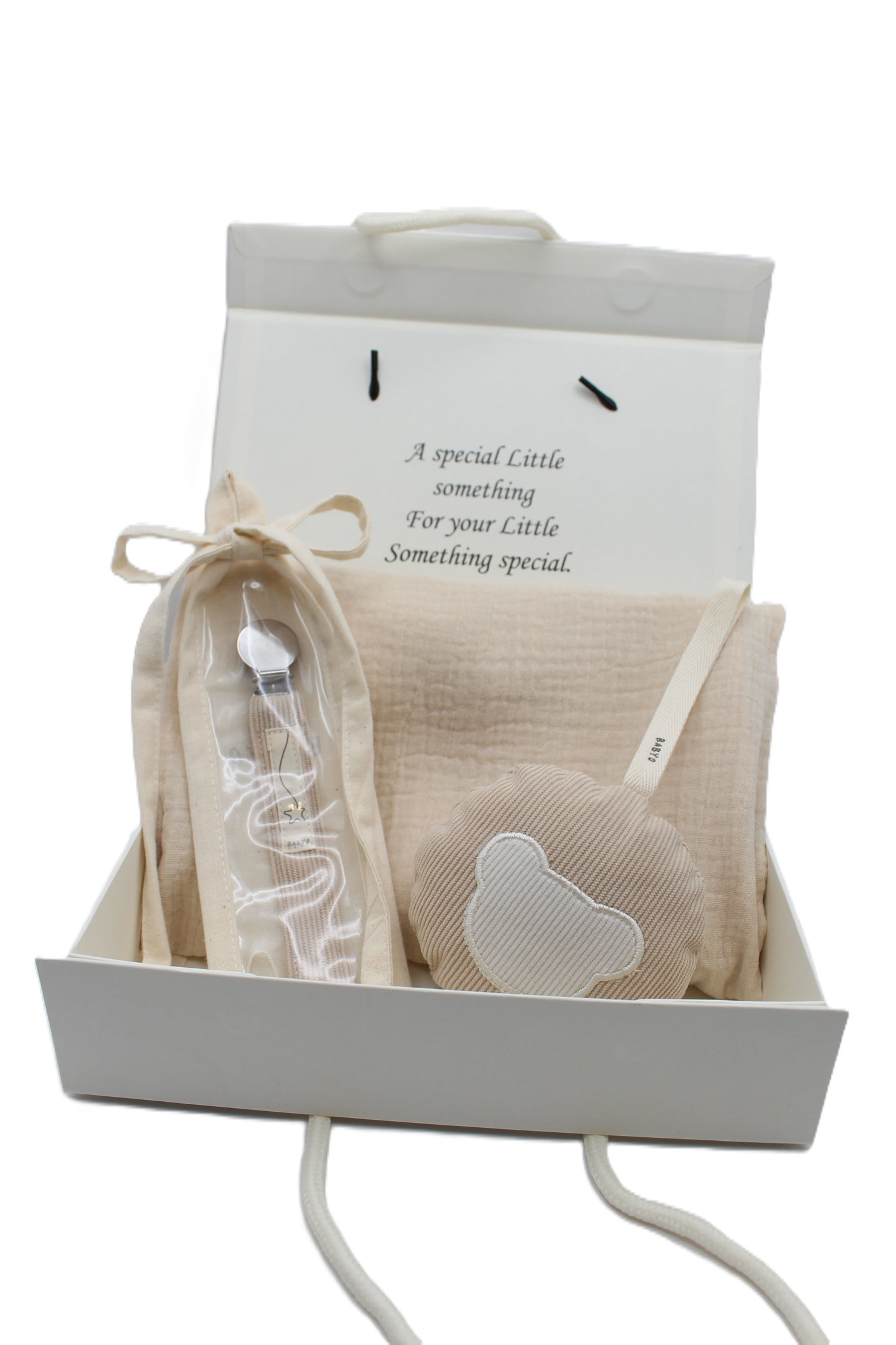 Baby Boy Gift Box  Muslin Blanket ,corduroy pacifier clip and plushie