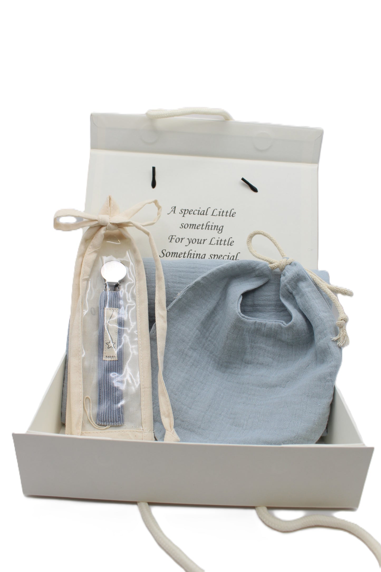Baby Boy Gift Box  Muslin Blanket ,bib  and corduroy Pacifier clip