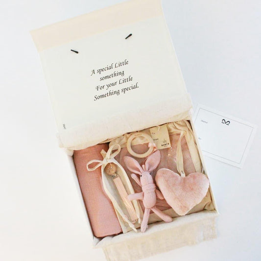 Baby Girl Deluxe Gift Box muslin Swaddle Blanket, Bunny Teether, Pacifier Clip,plushie