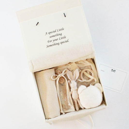 Baby Boy Deluxe Gift Box muslin Swaddle Blanket, Bunny Teether, Pacifier Clip,plushie