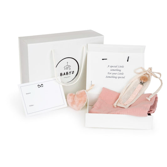 Baby Girl Gift Box Muslin Blanket, silicone Pacifier Clip, Fuzzy  Plushie