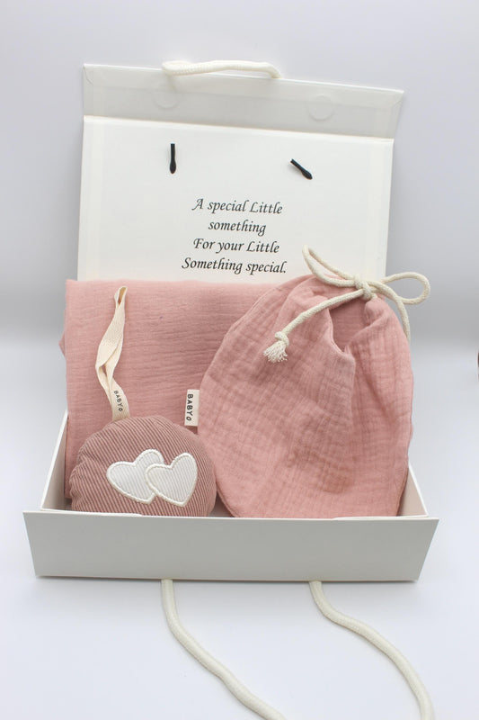 Baby Girl Gift Box  Muslin Blanket and bib ,corduroy plushie