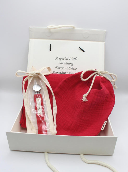 Baby Girl Gift Box  Muslin Blanket ,bib  and corduroy Pacifier clip