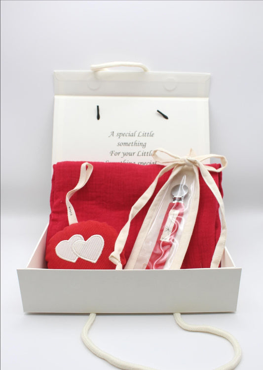 Baby Girl Gift Box Muslin Blanket ,corduroy pacifier clip and plushie